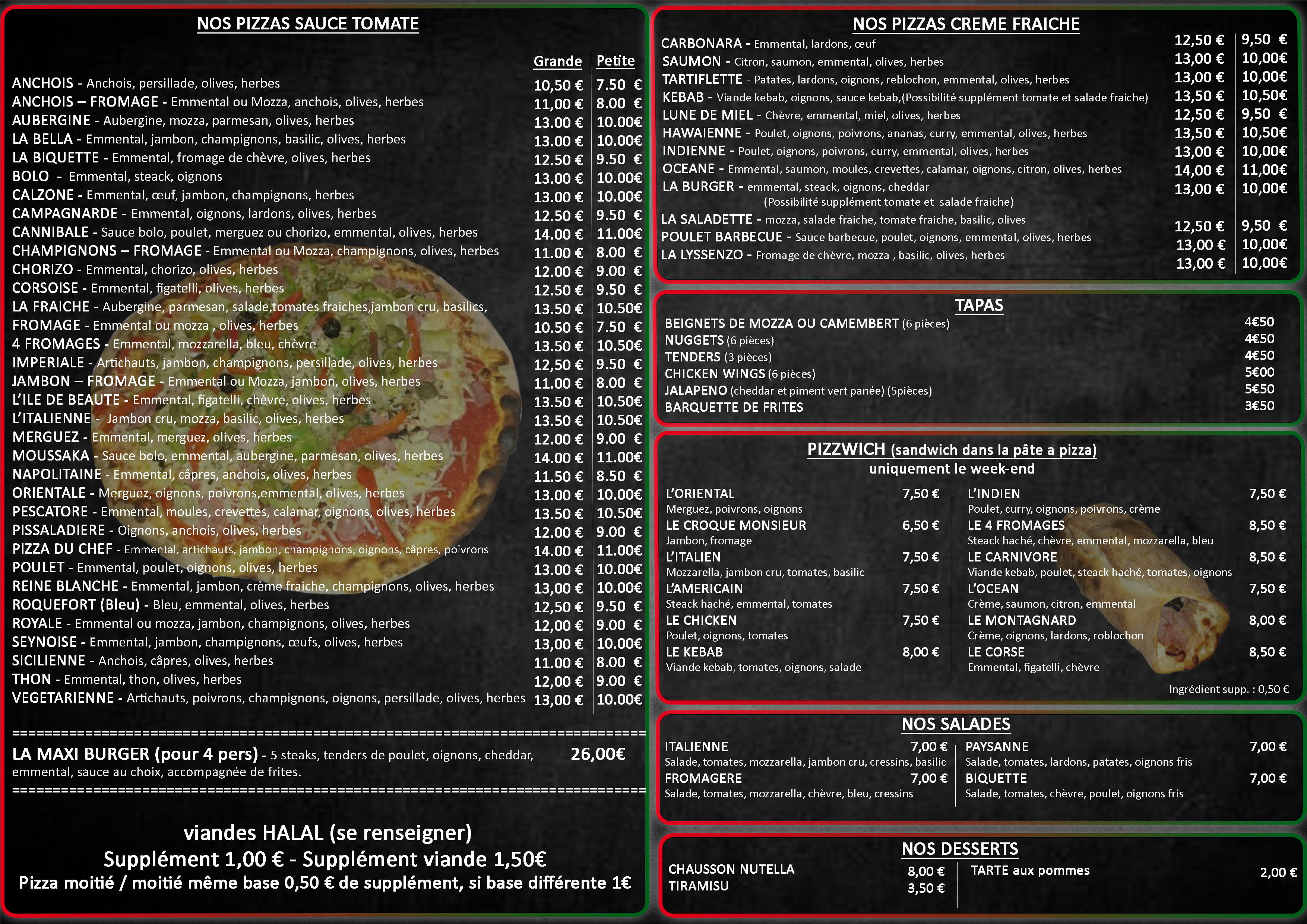 Notre carte des pizzas